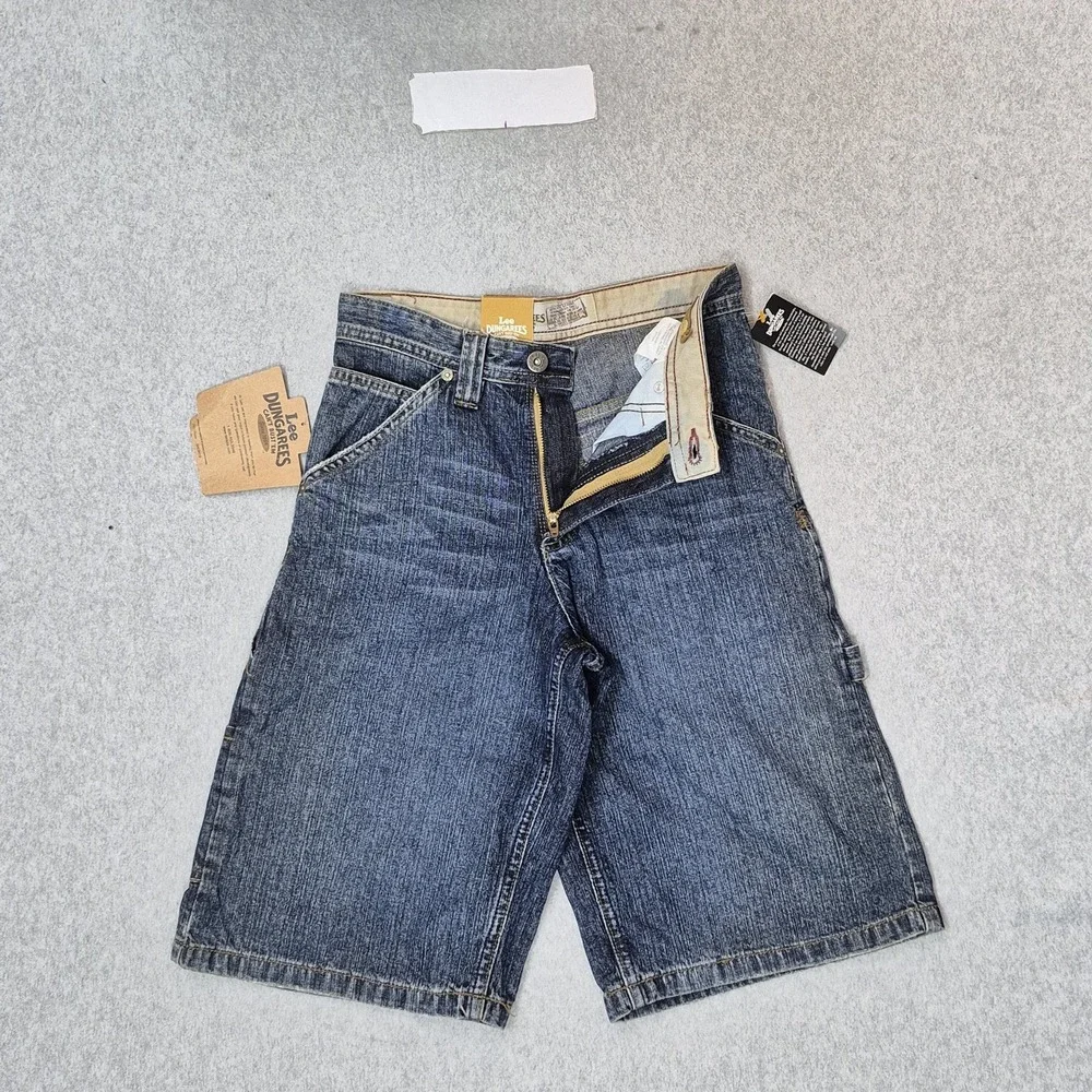 VINTAGE Lee Boys Shorts 12 SLIM Blue Denim Cargo Grunge Skater Dungarees Y2K NWT